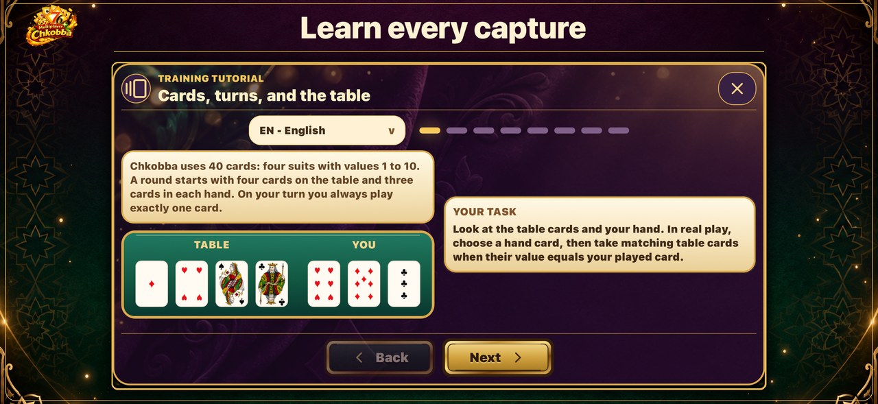 Interactive Chkobba tutorial
