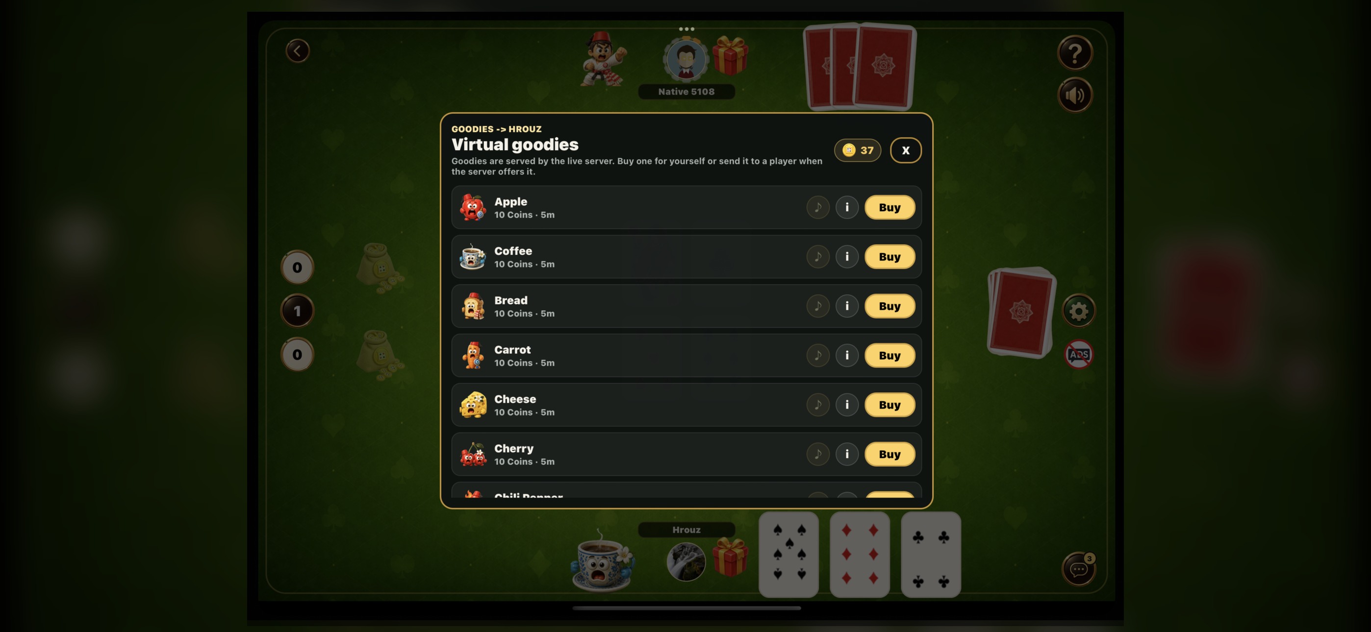 Virtual goodies in Multiplayer Chkobba